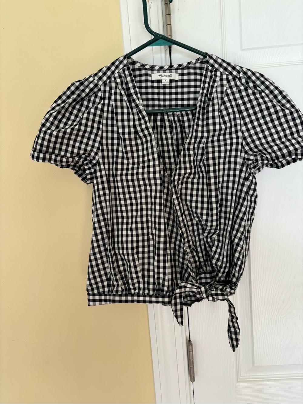 Madewell Black & White Gingham Tie-Front Blouse